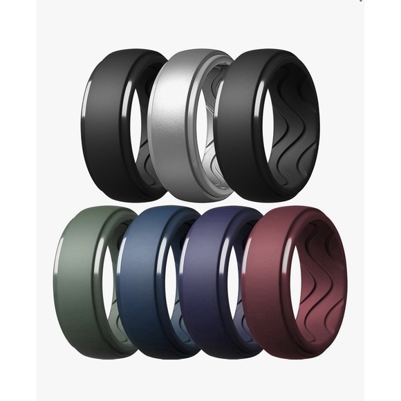 Egnaro Jewelry - Egnaro Men'S Silicone Rings 10Mm Wide Rubber Wedding Bands with Inn - 7pk